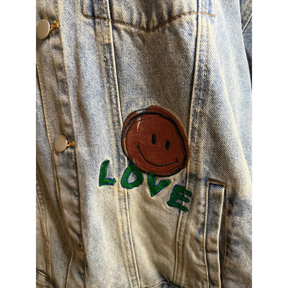 Forever 21 Embroidered Denim Jacket, Ron Bass Patches, Freedom, Peace, Size 3XL - Picture 11 of 13